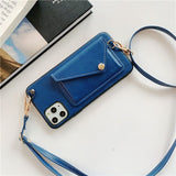 Hot Sale PU Leather Wallet Card Slot Phone Case for iPhone 12 Girl Fashion Crossbody Strap Cover for iPhone 11/6/7/8/X/XR/XS/MAX