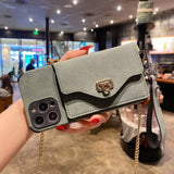 Hot Sale Fashion Card Wallet Shape Phone Case with Crossbody Chain for iPhone 12 Girls Purse Cover for iPhone 11/7/8/XS/X/XR/MAX