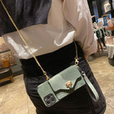 Hot Sale Fashion Card Wallet Shape Phone Case with Crossbody Chain for iPhone 12 Girls Purse Cover for iPhone 11/7/8/XS/X/XR/MAX